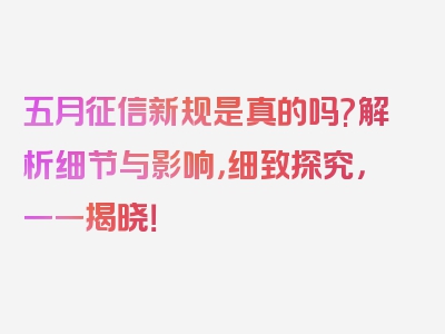 五月征信新规是真的吗?解析细节与影响，细致探究，一一揭晓！