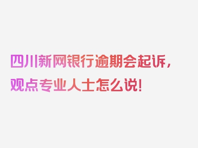 四川新网银行逾期会起诉，观点专业人士怎么说！