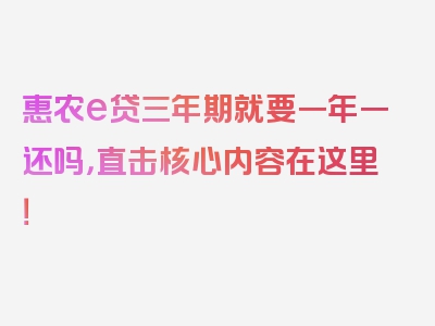 惠农e贷三年期就要一年一还吗，直击核心内容在这里！