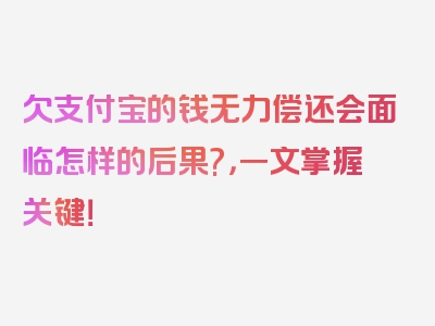 欠支付宝的钱无力偿还会面临怎样的后果?，一文掌握关键！