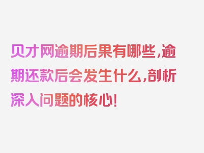 贝才网逾期后果有哪些,逾期还款后会发生什么，剖析深入问题的核心！