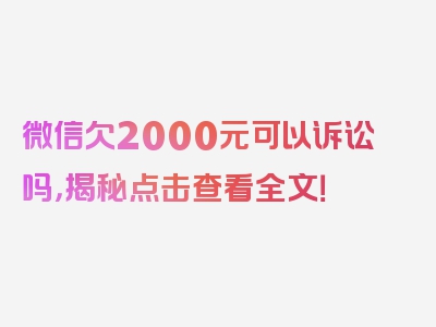 微信欠2000元可以诉讼吗，揭秘点击查看全文！