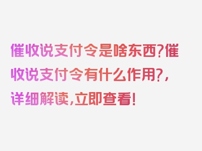 催收说支付令是啥东西?催收说支付令有什么作用?，详细解读，立即查看！