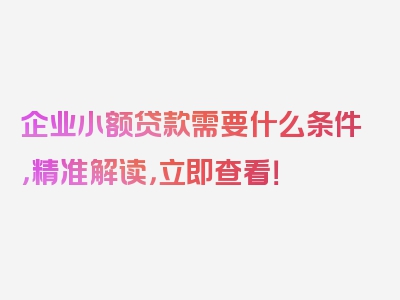 企业小额贷款需要什么条件，精准解读，立即查看！