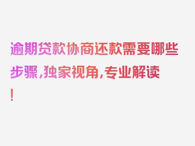 逾期贷款协商还款需要哪些步骤，独家视角，专业解读！