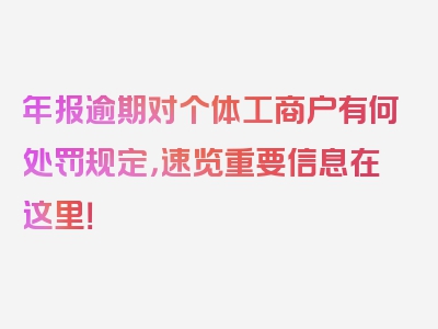 年报逾期对个体工商户有何处罚规定，速览重要信息在这里！