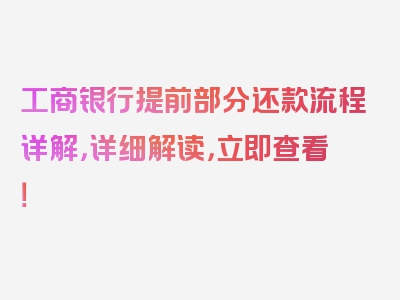 工商银行提前部分还款流程详解，详细解读，立即查看！