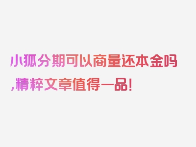 小狐分期可以商量还本金吗，精粹文章值得一品！