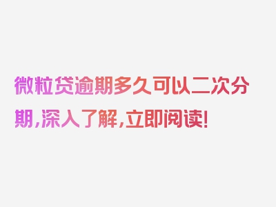 微粒贷逾期多久可以二次分期，深入了解，立即阅读！