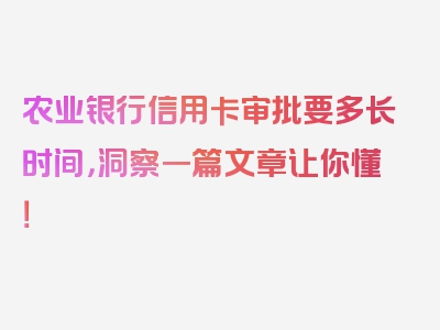 农业银行信用卡审批要多长时间，洞察一篇文章让你懂！