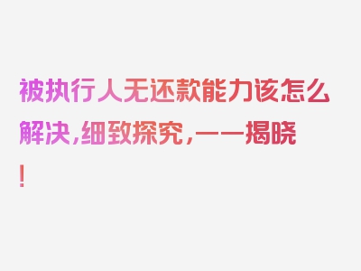 被执行人无还款能力该怎么解决，细致探究，一一揭晓！