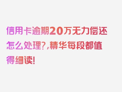 信用卡逾期20万无力偿还怎么处理?，精华每段都值得细读！