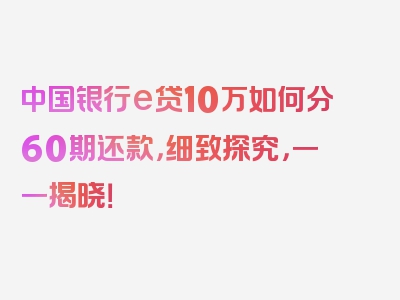 中国银行e贷10万如何分60期还款，细致探究，一一揭晓！