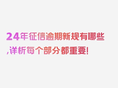 24年征信逾期新规有哪些，详析每个部分都重要！