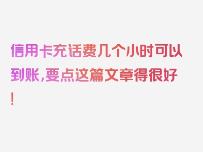 信用卡充话费几个小时可以到账，要点这篇文章得很好！