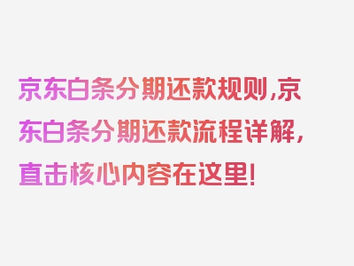 京东白条分期还款规则,京东白条分期还款流程详解，直击核心内容在这里！