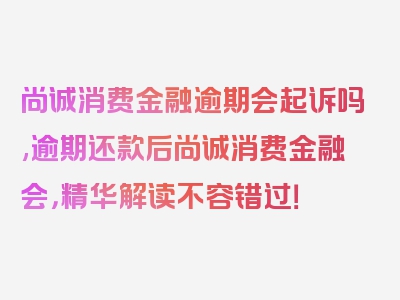 尚诚消费金融逾期会起诉吗,逾期还款后尚诚消费金融会，精华解读不容错过！