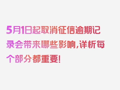 5月1日起取消征信逾期记录会带来哪些影响，详析每个部分都重要！