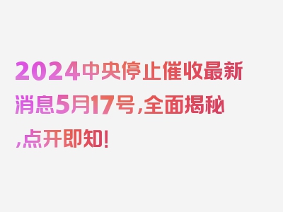 2024中央停止催收最新消息5月17号，全面揭秘，点开即知！