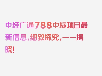 中经广通788中标项目最新信息，细致探究，一一揭晓！