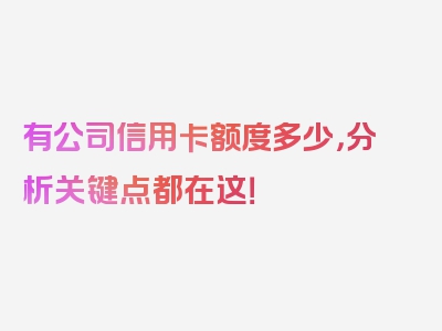 有公司信用卡额度多少，分析关键点都在这！