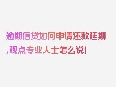 逾期信贷如何申请还款延期，观点专业人士怎么说！