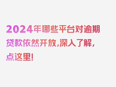 2024年哪些平台对逾期贷款依然开放，深入了解，点这里！