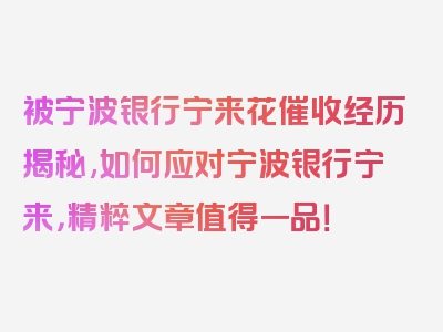 被宁波银行宁来花催收经历揭秘,如何应对宁波银行宁来，精粹文章值得一品！