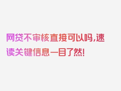 网贷不审核直接可以吗，速读关键信息一目了然！