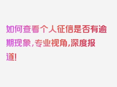 如何查看个人征信是否有逾期现象，专业视角，深度报道！