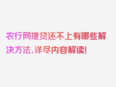 农行网捷贷还不上有哪些解决方法，详尽内容解读！