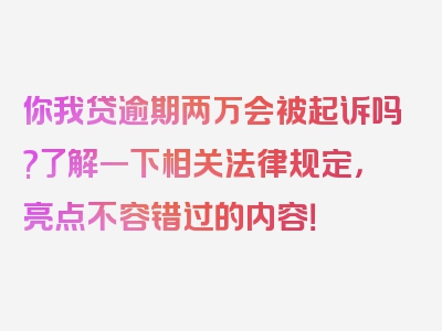 你我贷逾期两万会被起诉吗?了解一下相关法律规定，亮点不容错过的内容！