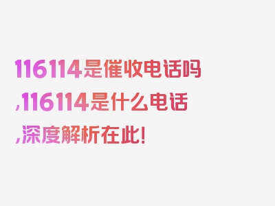 116114是催收电话吗,116114是什么电话，深度解析在此！