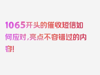 1065开头的催收短信如何应对，亮点不容错过的内容！