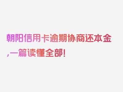 朝阳信用卡逾期协商还本金，一篇读懂全部！