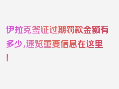 伊拉克签证过期罚款金额有多少，速览重要信息在这里！