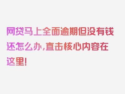 网贷马上全面逾期但没有钱还怎么办，直击核心内容在这里！