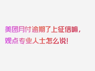 美团月付逾期了上征信嘛，观点专业人士怎么说！