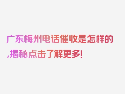 广东梅州电话催收是怎样的，揭秘点击了解更多！