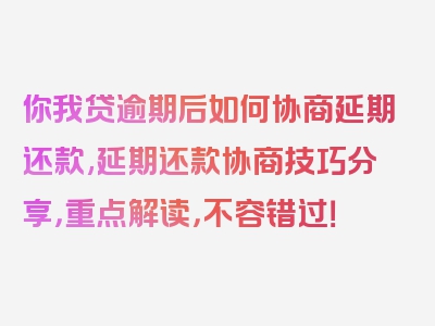 你我贷逾期后如何协商延期还款,延期还款协商技巧分享，重点解读，不容错过！