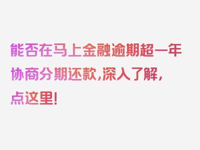 能否在马上金融逾期超一年协商分期还款，深入了解，点这里！