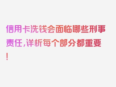 信用卡洗钱会面临哪些刑事责任，详析每个部分都重要！