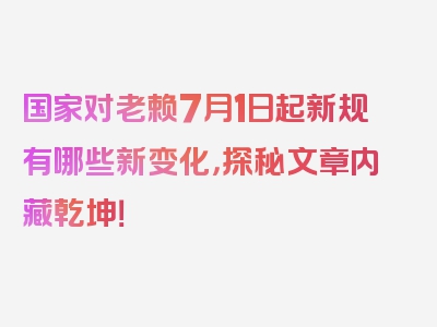 国家对老赖7月1日起新规有哪些新变化，探秘文章内藏乾坤！