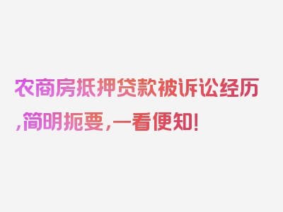 农商房抵押贷款被诉讼经历，简明扼要，一看便知！