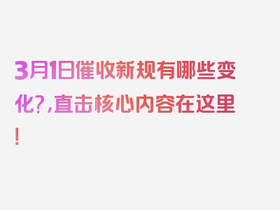 3月1日催收新规有哪些变化?，直击核心内容在这里！