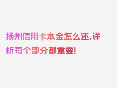 扬州信用卡本金怎么还，详析每个部分都重要！