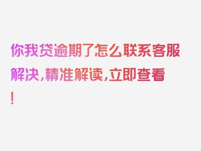 你我贷逾期了怎么联系客服解决，精准解读，立即查看！