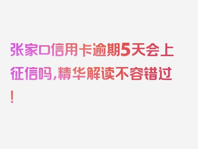 张家口信用卡逾期5天会上征信吗，精华解读不容错过！