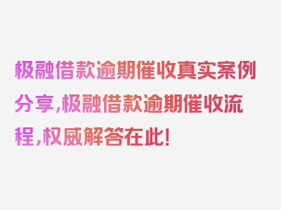 极融借款逾期催收真实案例分享,极融借款逾期催收流程，权威解答在此！