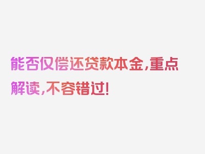 能否仅偿还贷款本金，重点解读，不容错过！